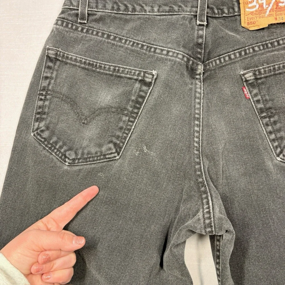 Levis 550 Jeans‎ Mens 34x32 Black Denim Relaxed Fit Y2K Baggy Grunge Stained